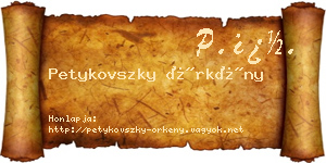 Petykovszky Örkény névjegykártya